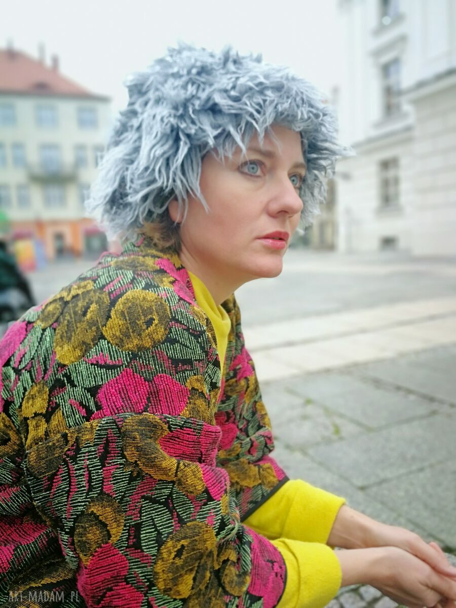Czapka damska futrzana boho folk z podszewką 58-59 cm (Ruda Klara)