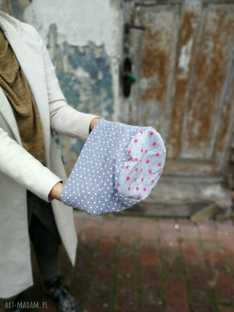 Czapka damska w grochy i kropki boho z podszewką - 56-57 cm (handmade Ruda Klara)