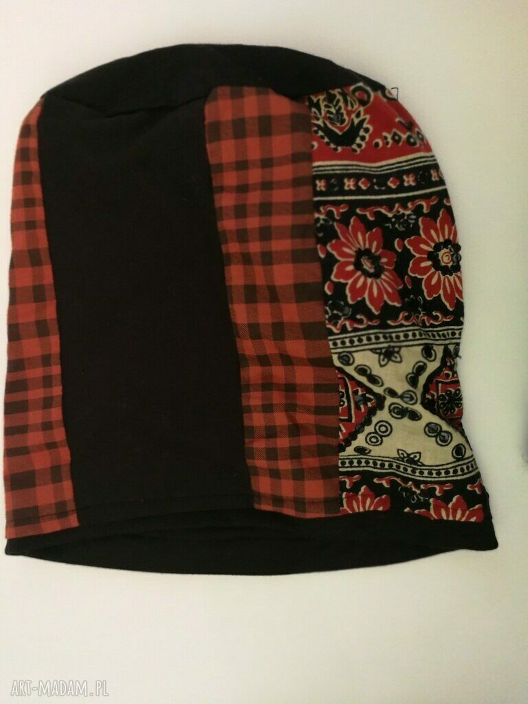 Czapka damska handmade patchwork Etno Boho - wiosenna na podszewce
