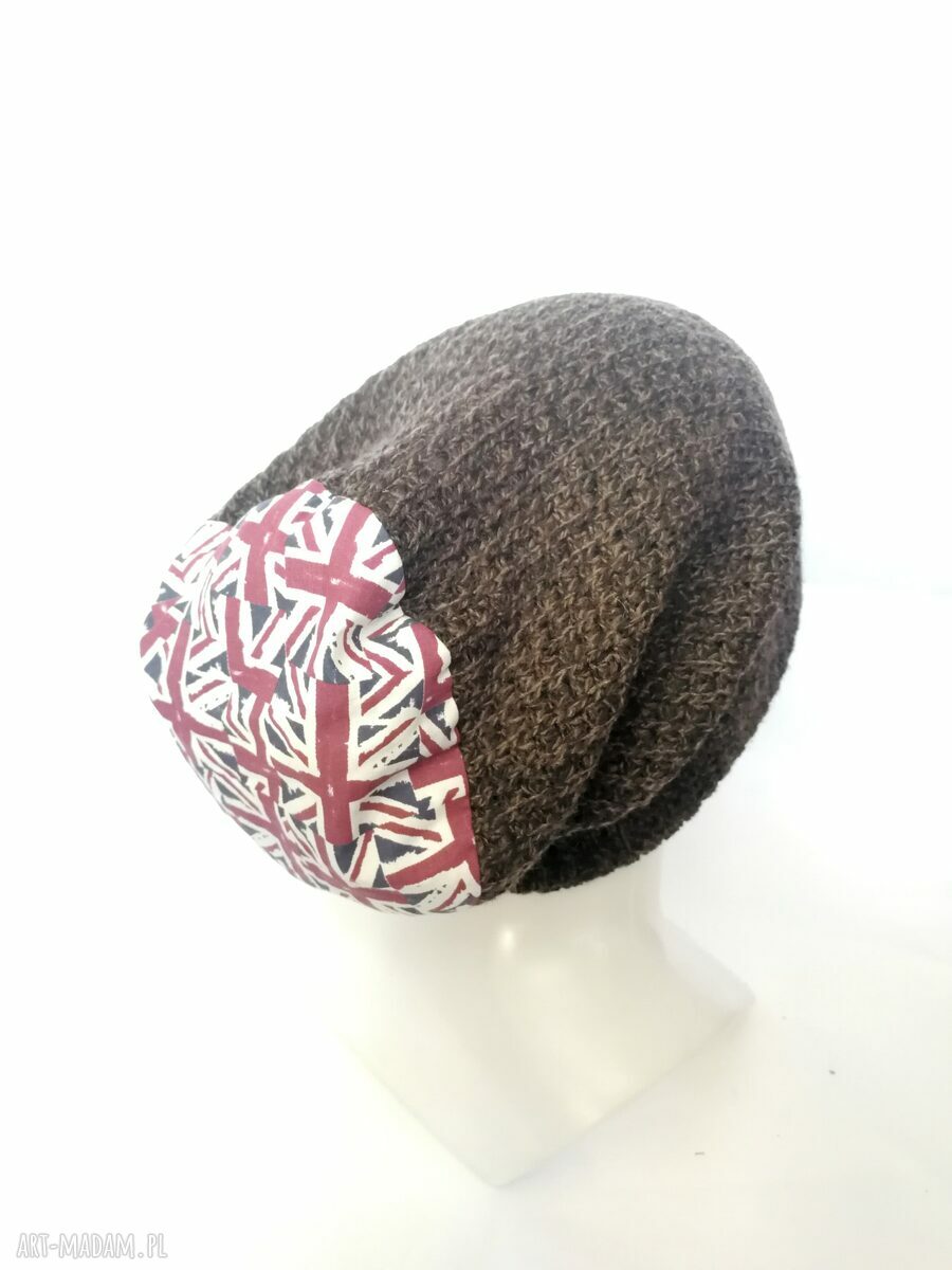 Brązowa czapka boho unisex na podszewce - rozmiar uniwersalny