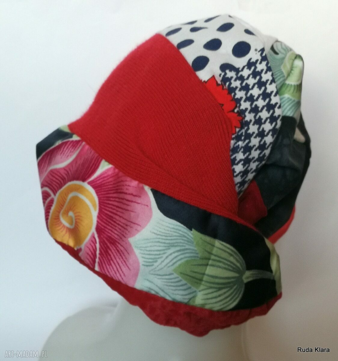 Czapka damska turbanowa - kolorowa wiosenna na podszewce (ręczne wykonanie)