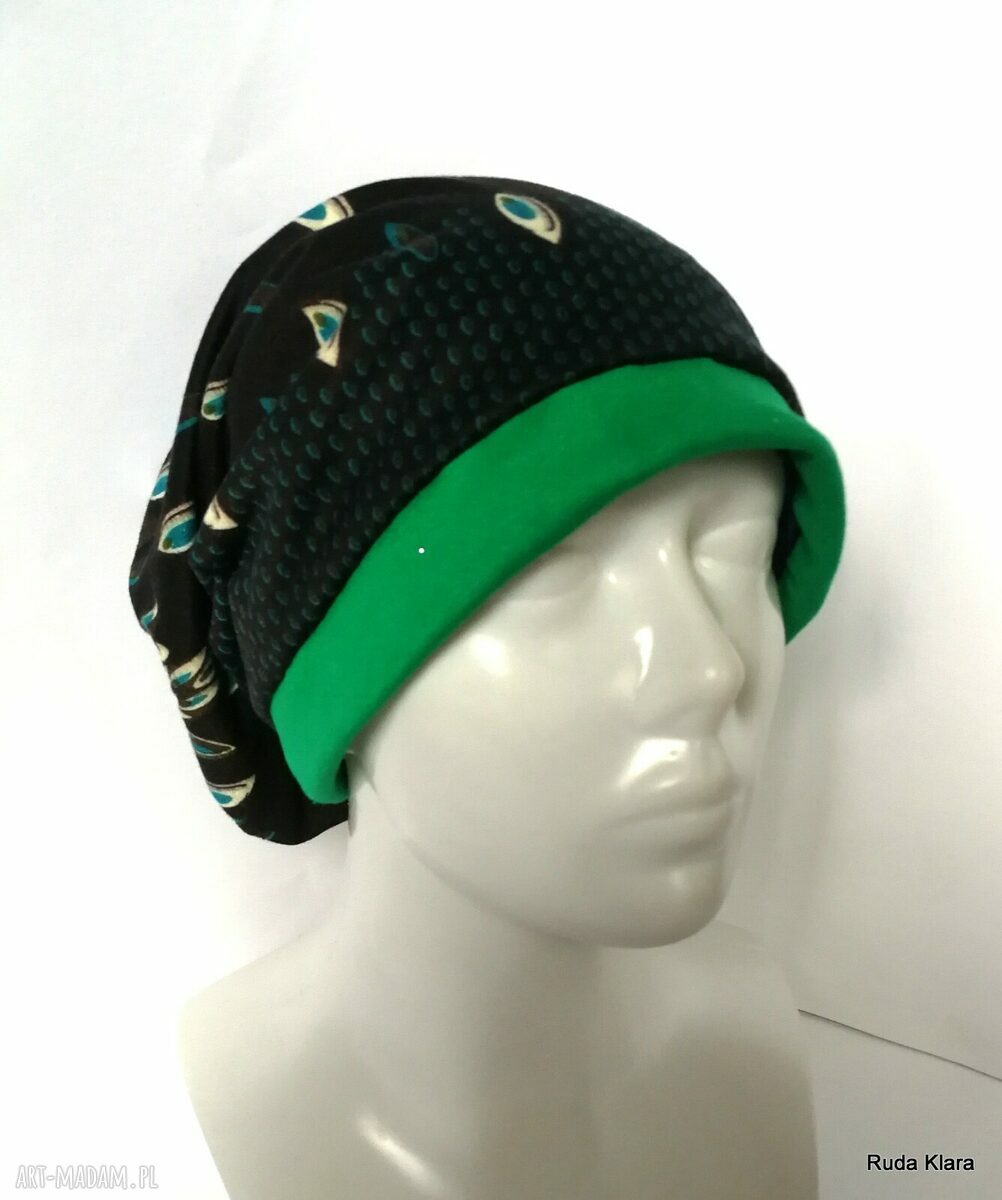 Kolorowa czapka damska patchworkowa na podszewce - wiosenna, handmade (rozmiar uniwersalny)