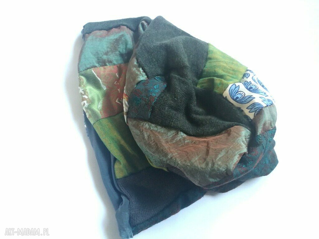 Czapka damska na podszewce - patchworkowy turban boho (57-59 cm)