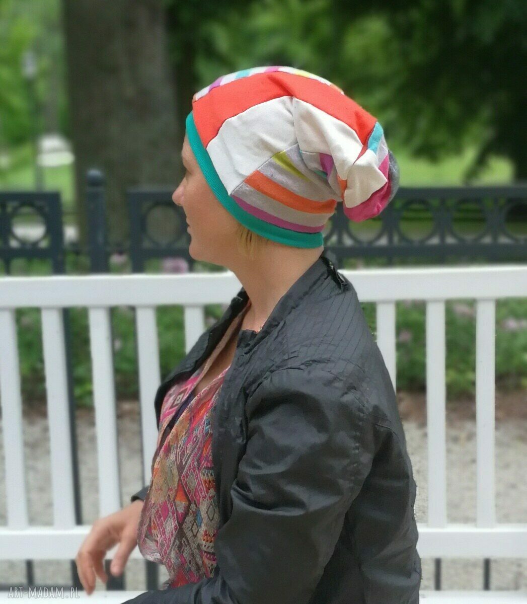 Czapka damska patchworkowa etno boho folk na podszewce - wiosenna