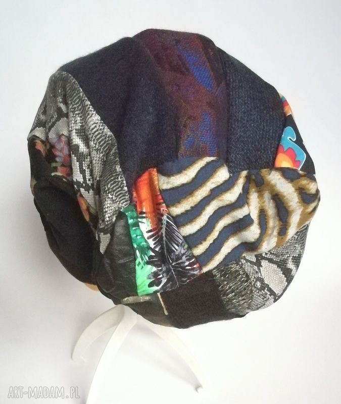 Czapka damska etno boho patchwork - ręcznie szyta (długa smerfetka)