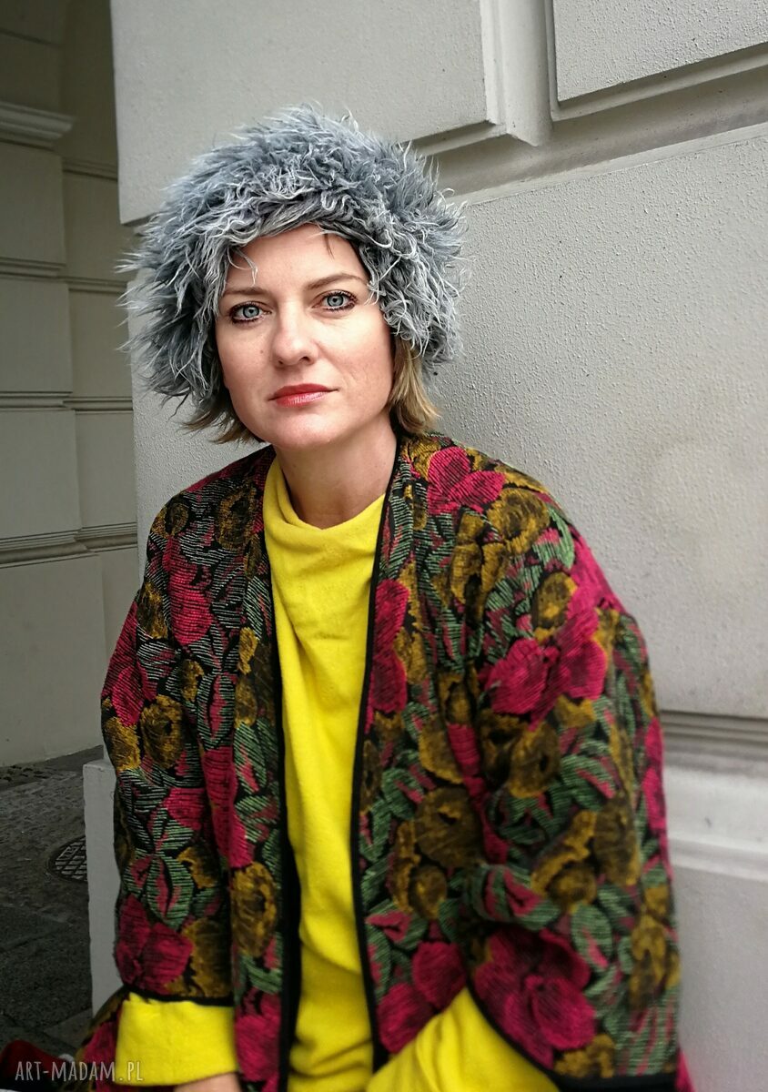 Czapka damska futrzana boho folk z podszewką 58-59 cm (Ruda Klara)