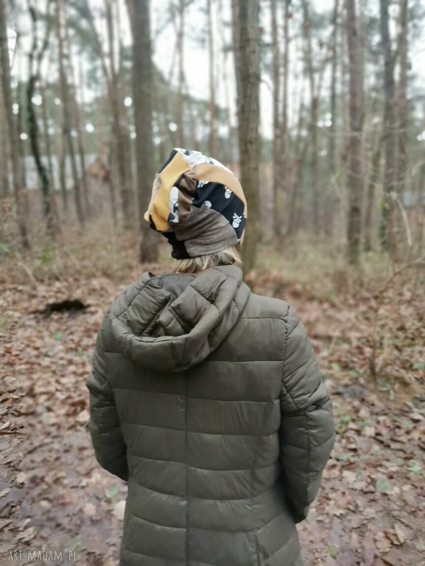 Czapka damska patchworkowa Ruda Klara w stylu folk - rozmiar uniwersalny