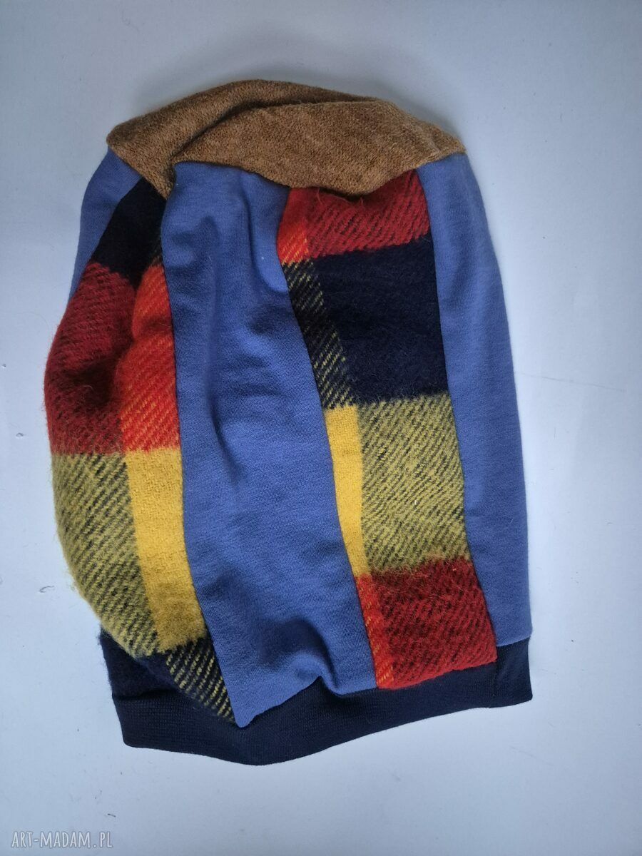 Czapka patchworkowa boho w kratę na podszewce - unisex