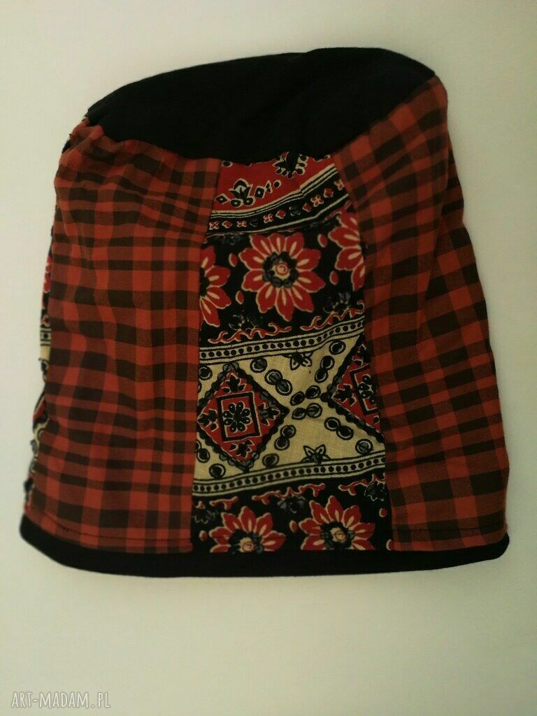 Czapka damska handmade patchwork Etno Boho - wiosenna na podszewce