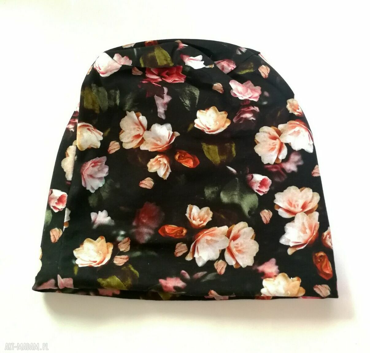 Kwiatowa czapka damska boho na podszewce - smerfetka, rozmiar uniwersalny