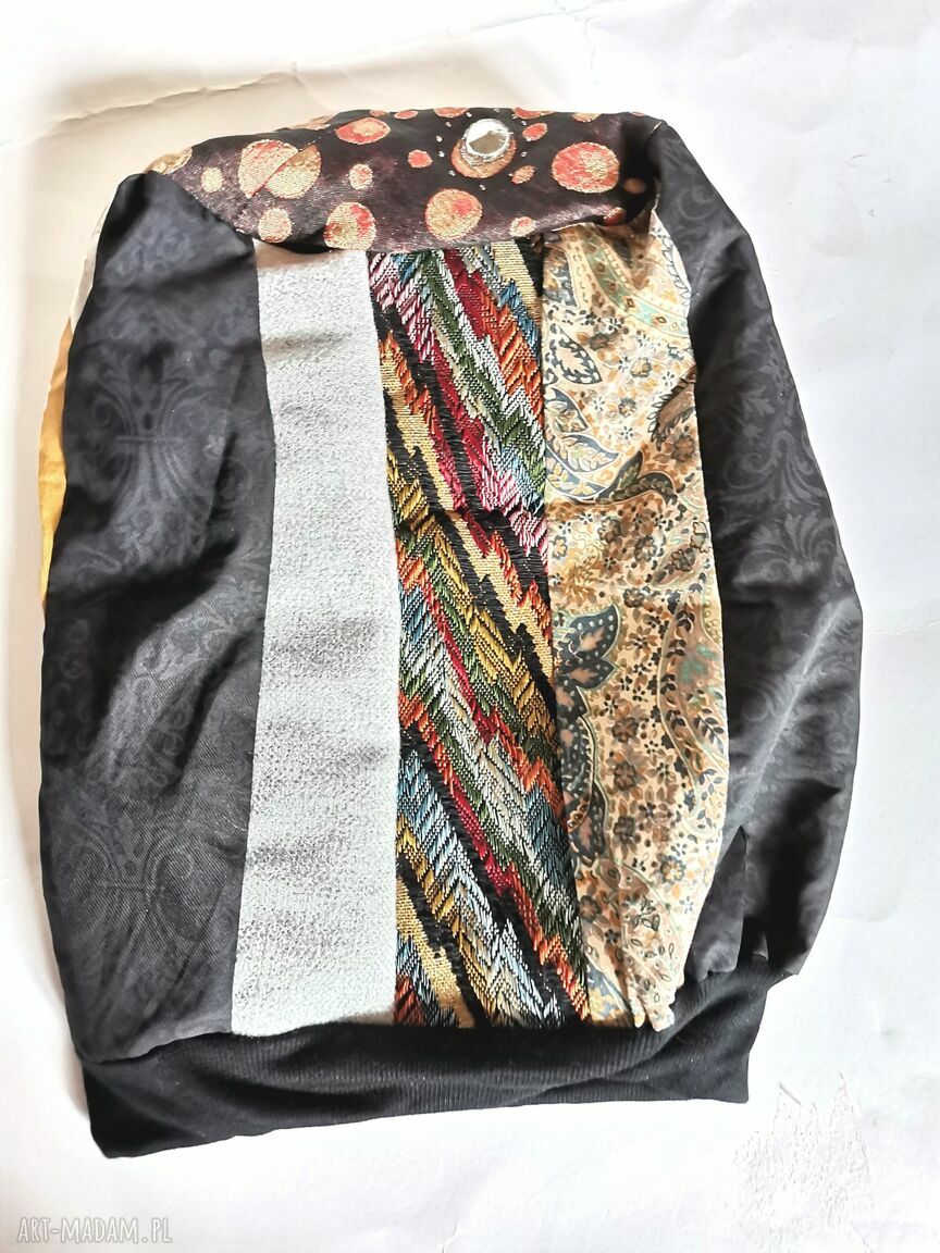 Czapka damska patchworkowa na podszewce - boho etno folk, ręcznie szyta