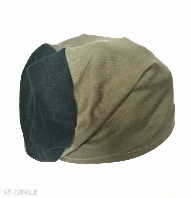 Czapka unisex z dzianiny - ciemna zieleń i czarny, bez podszewki
