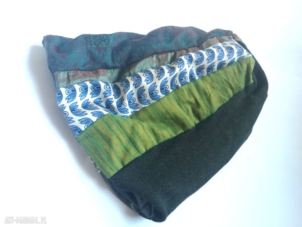 Czapka damska na podszewce - patchworkowy turban boho (57-59 cm)