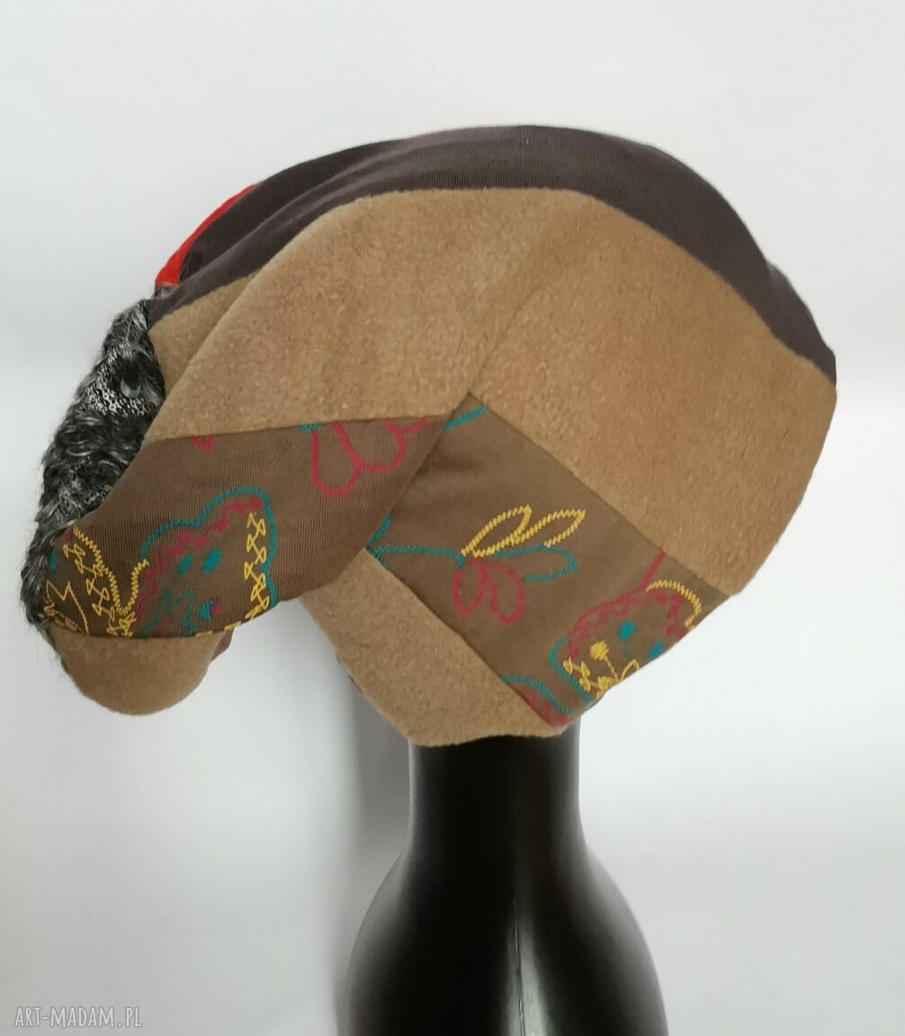 Czapka damska patchworkowa z podszewką - uniwersalna handmade