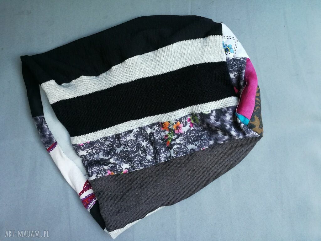 Kolorowa czapka damska patchworkowa w stylu etno boho - handmade