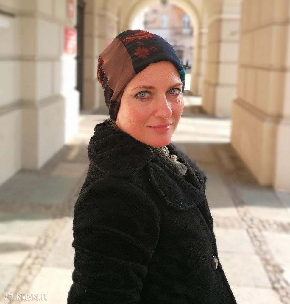 Czapka damska wiosenna patchworkowa etno boho na podszewce - rozmiar uniwersalny