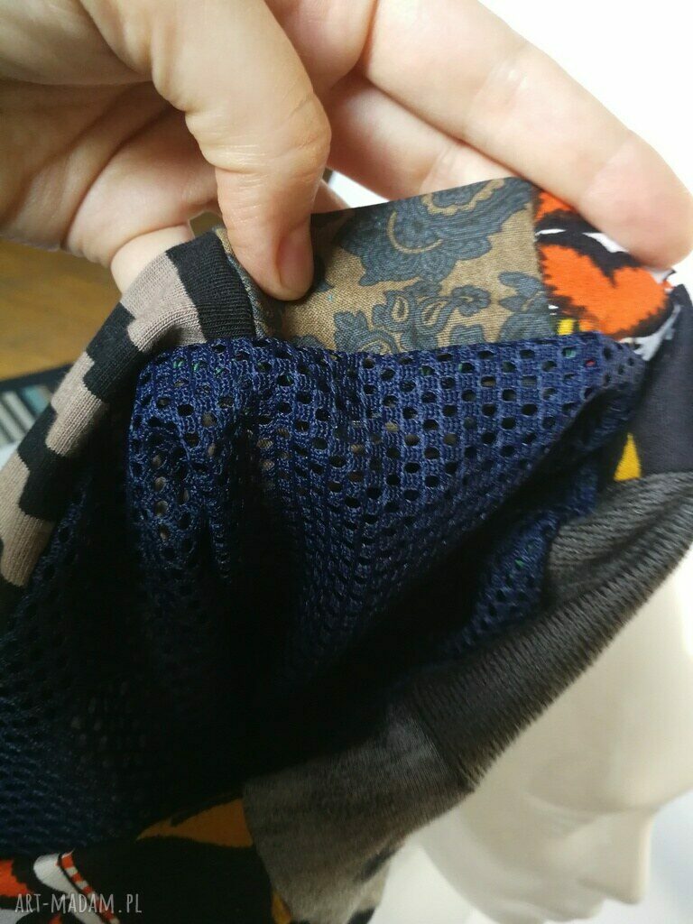 Czapka damska patchworkowa boho - przejściówka na podszewce