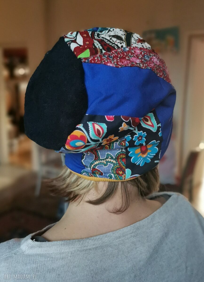 Czapka damska boho etno folk kokorowa - wiosenna na podszewce (rozmiar uniwersalny)