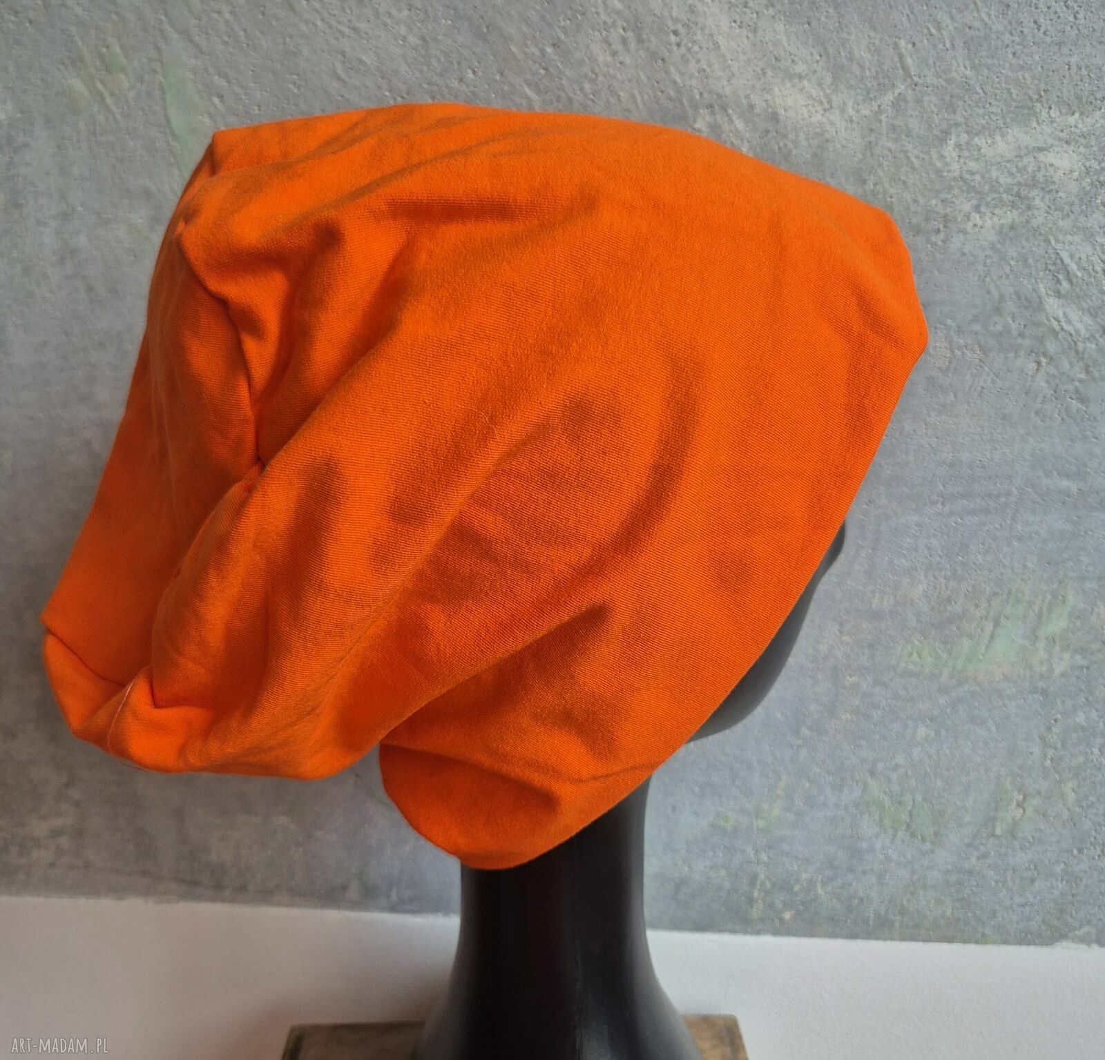 Czapka damska pomarańczowa boho na podszewce - na codzienne noszenie, wykonana w pojedynczym egzemplarzu