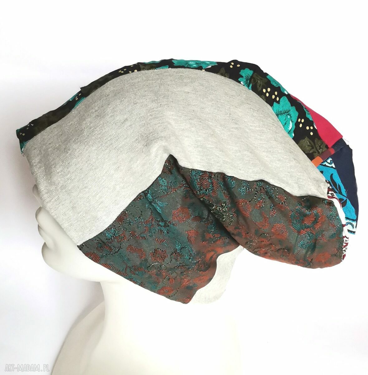 Czapka damska patchworkowa na podszewce - handmade uniwersalna