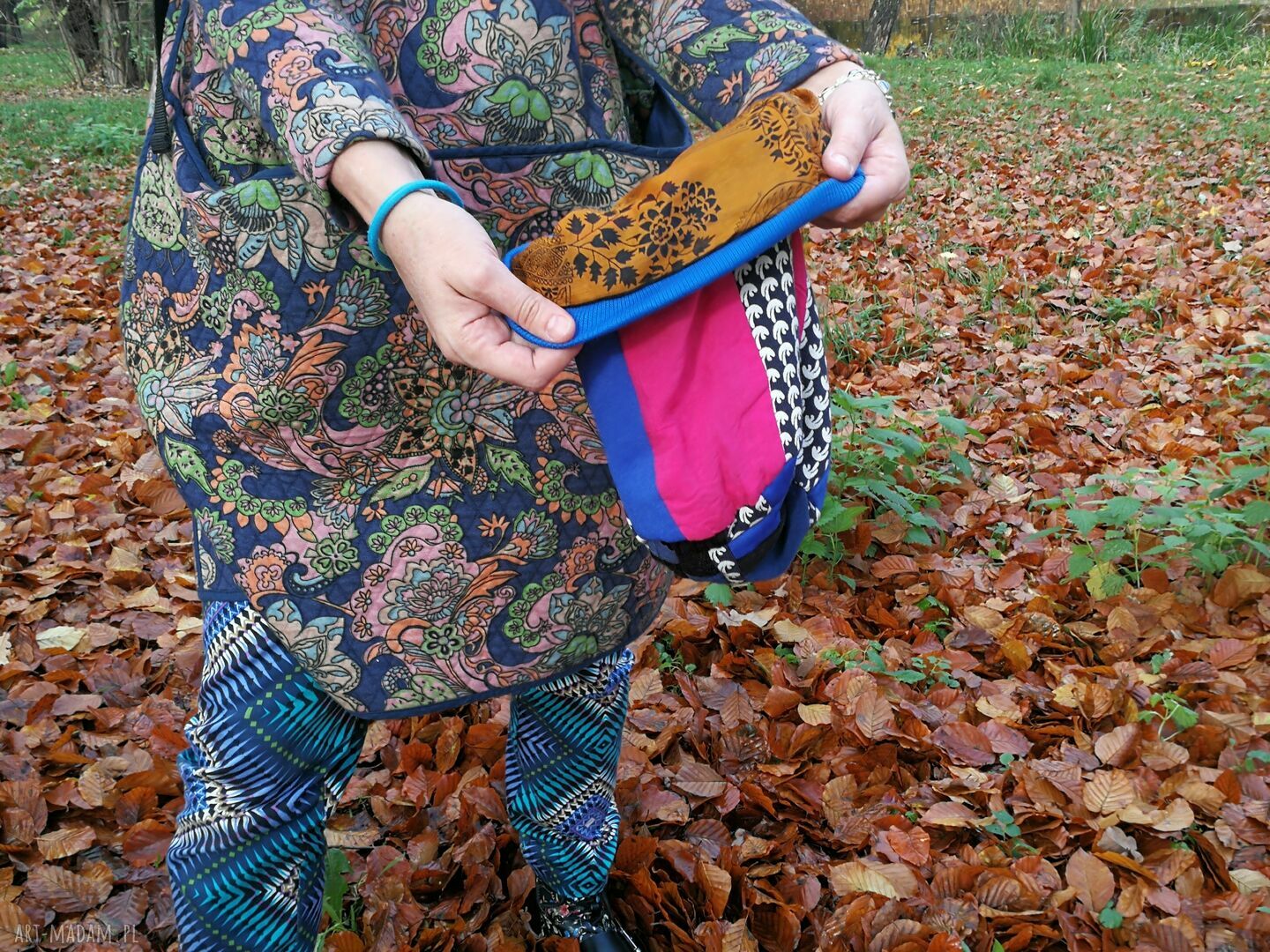 Czapka damska etno boho folk - rozmiar uniwersalny, ręcznie farbowana na podszewce