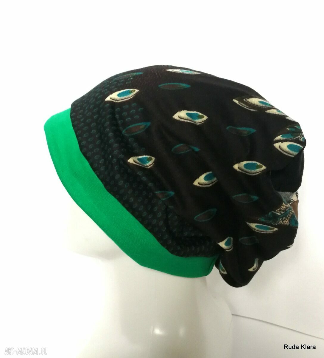 Kolorowa czapka damska patchworkowa na podszewce - wiosenna, handmade (rozmiar uniwersalny)