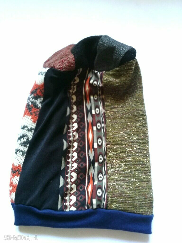 Czapka damska patchworkowa Smerfetka na podszewce (59-60 cm)
