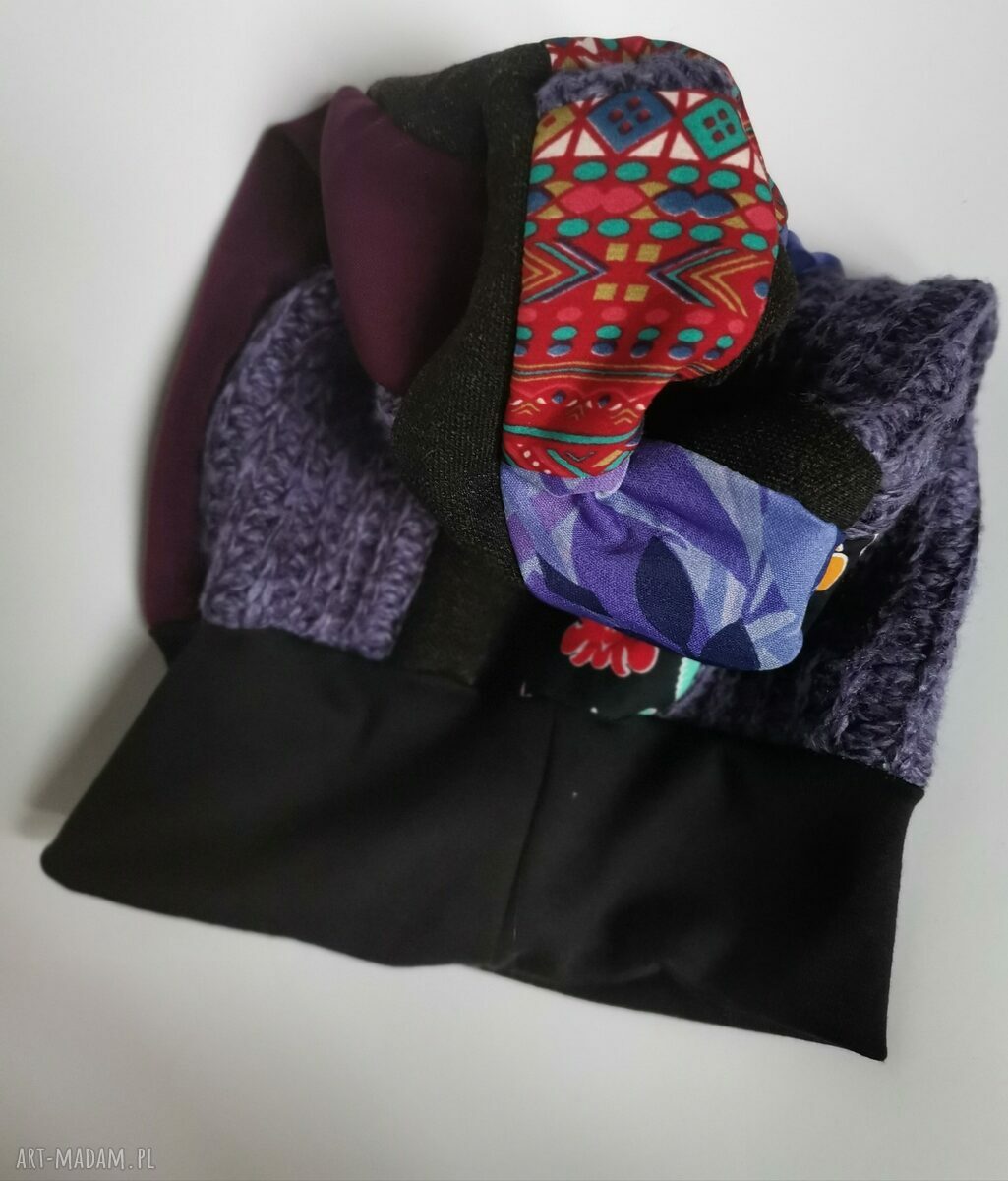 Czapka damska patchworkowa „Smerfetka” folk boho etno - na podszewce, rozmiar uniwersalny
