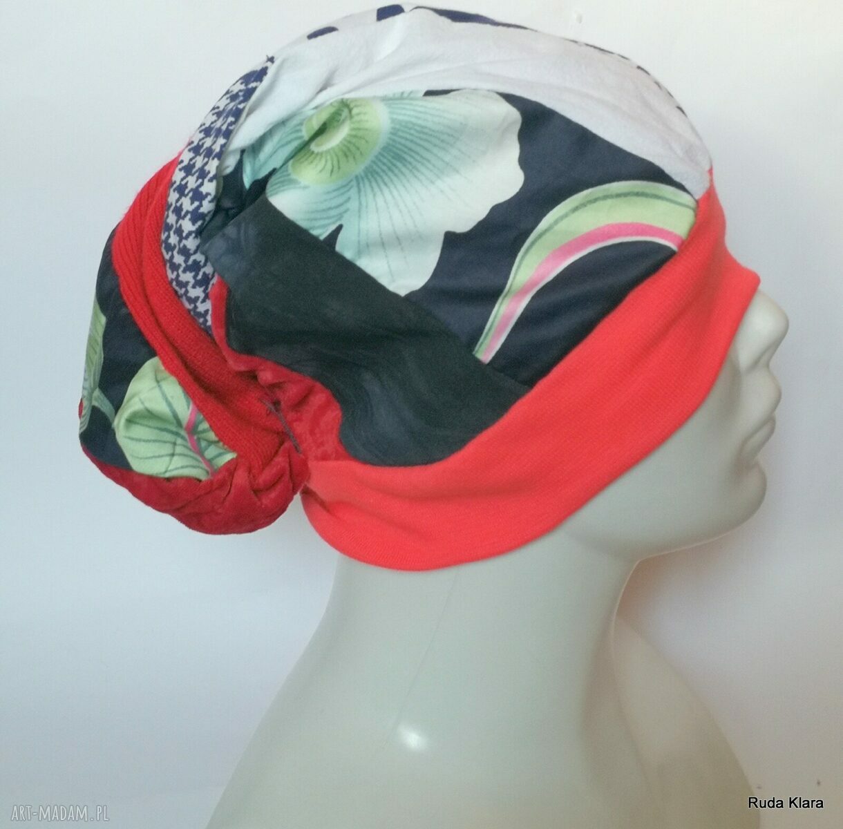 Czapka damska turbanowa - kolorowa wiosenna na podszewce (ręczne wykonanie)