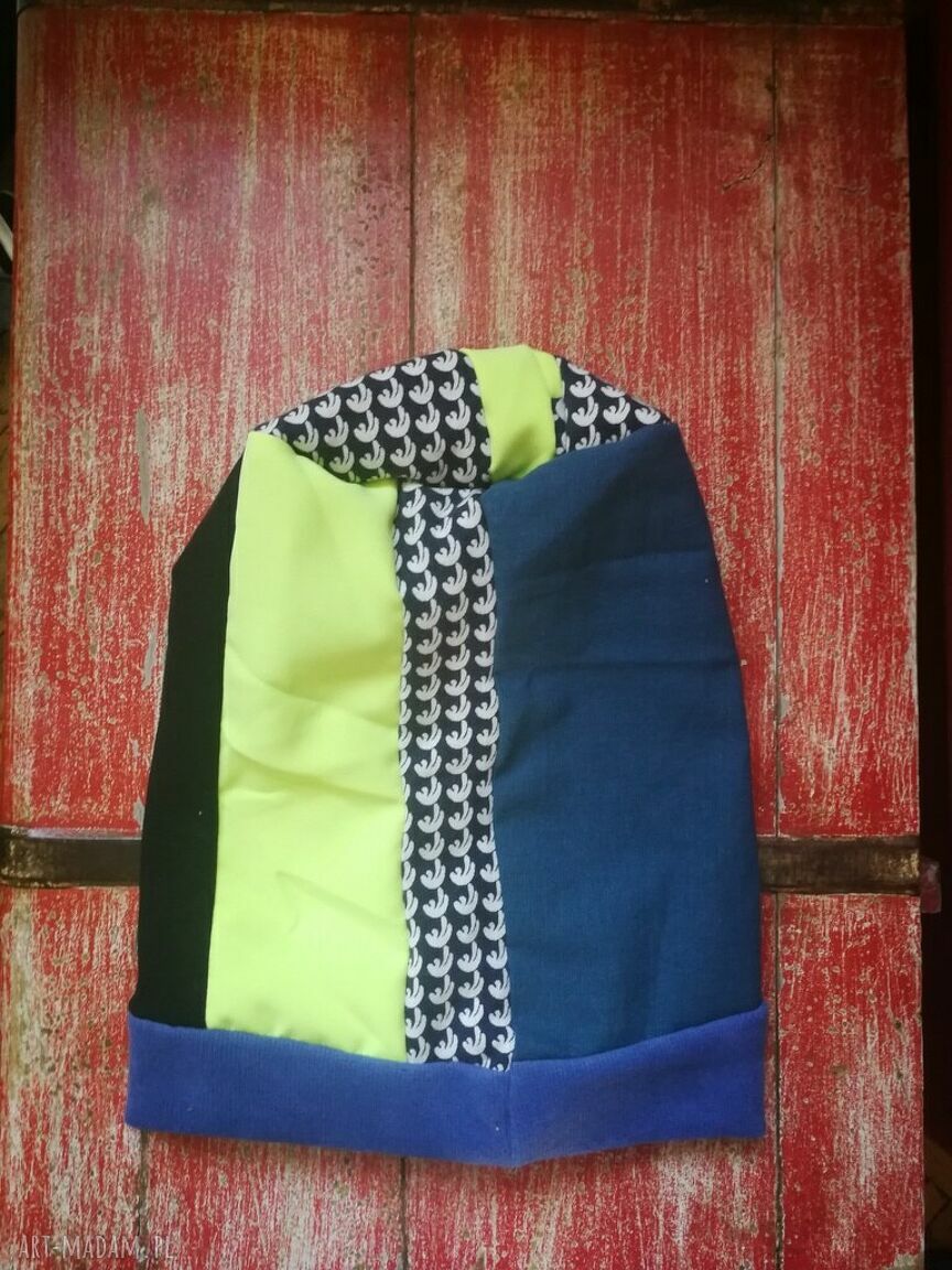 Czapka damska etno boho wiosenna patchworkowa na podszewce, rozmiar 59-60 cm