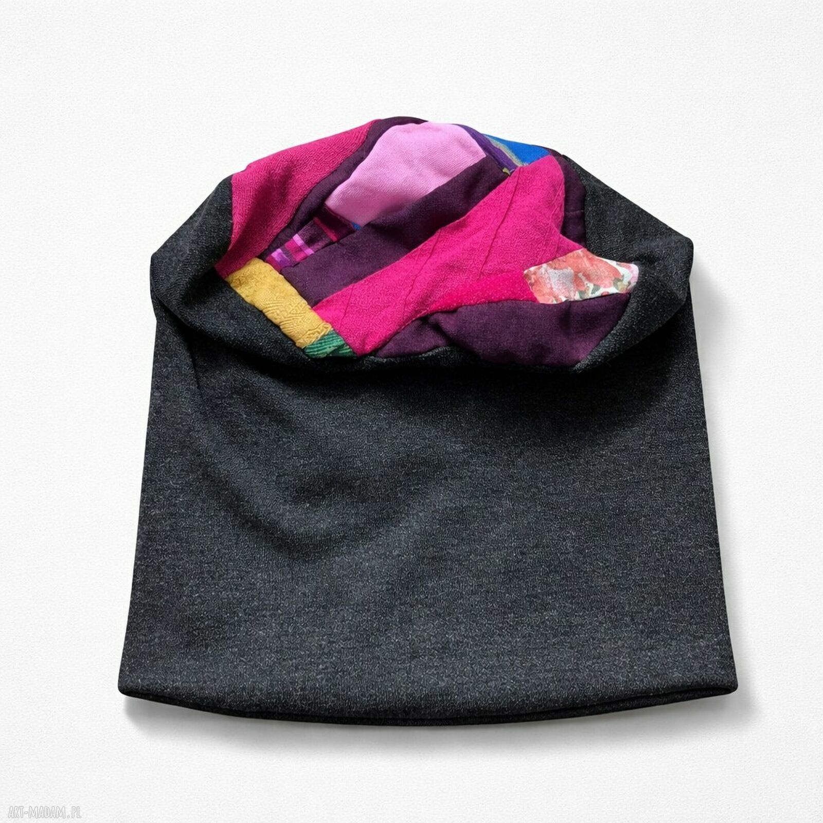Kolorowa czapka damska Smerfetka na podszewce - handmade