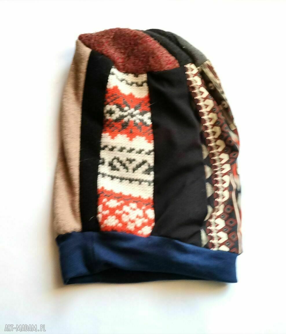 Czapka damska Smerfetka patchworkowa Etno Folk boho na podszewce