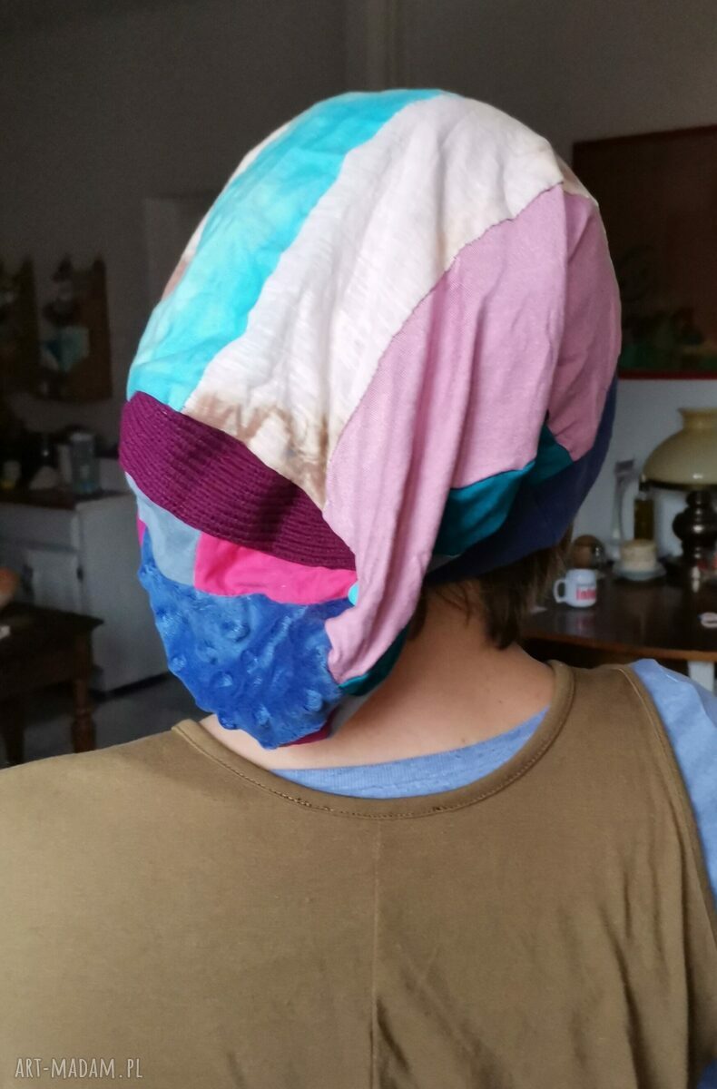 Czapka boho patchworkowa Smerfetka ruda Klara na podszewce