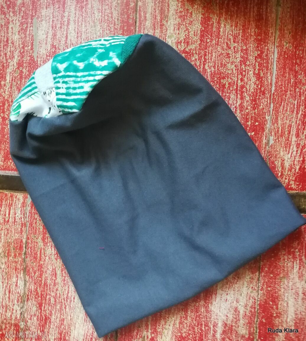 Szara czapka damska handmade - patchworkowa wiosenna na podszewce (59 cm)