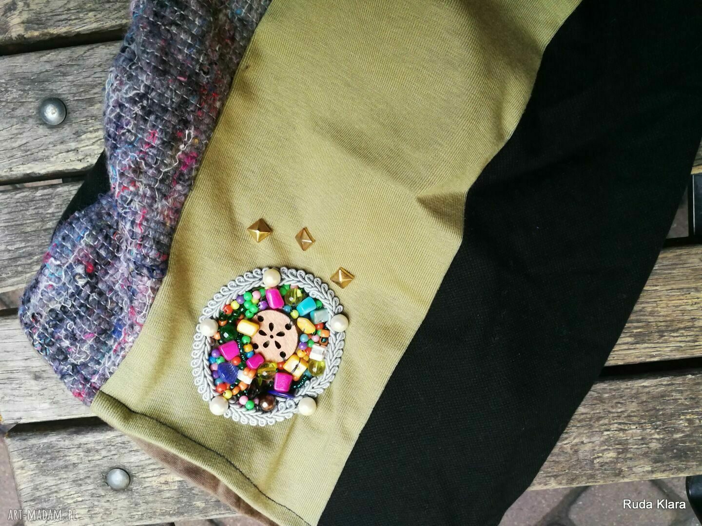 Czapka damska patchworkowa boho z aplikacją - handmade na podszewce rozmiar uniwersalny