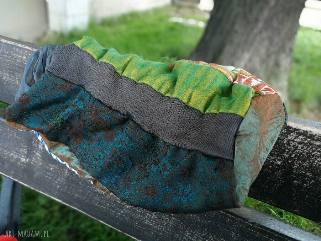 Czapka damska na podszewce - patchworkowy turban boho (57-59 cm)