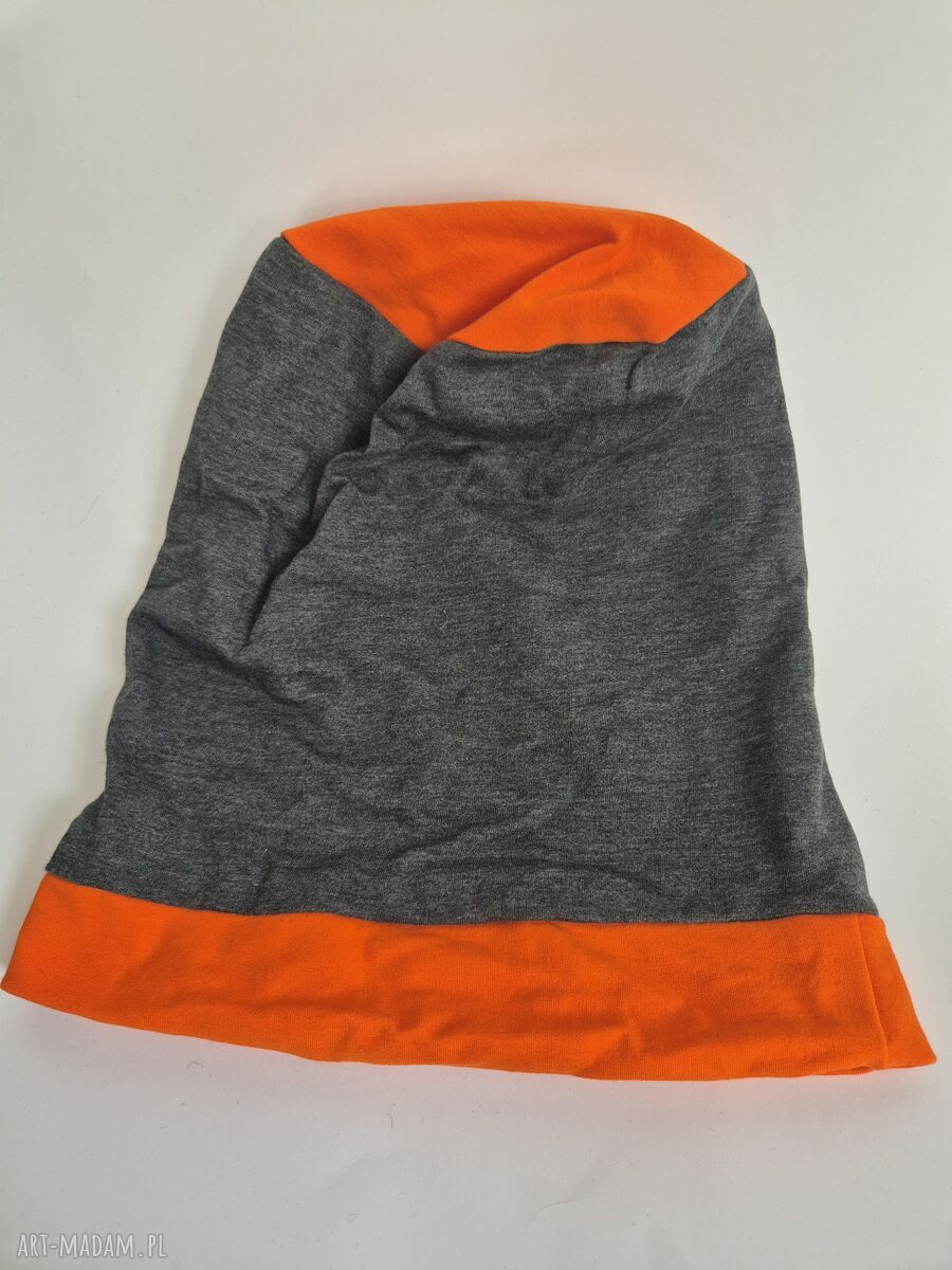 Czapka unisex Smerfetka szaro-pomarańczowa na podszewce
