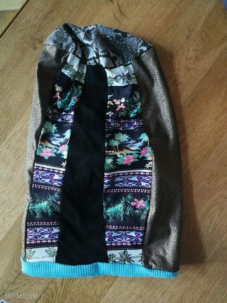 Czapka damska patchworkowa wiosenna - box waliz na podszewce, rozmiar uniwersalny (długa smerfetka 30 cm)