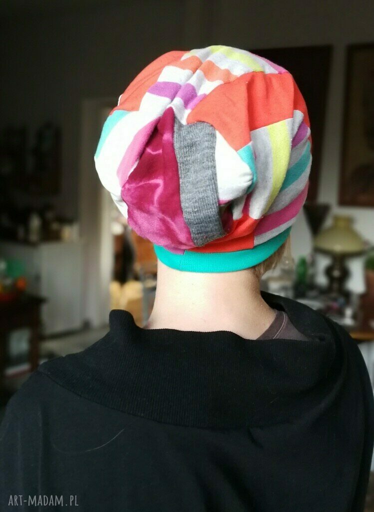 Czapka damska patchwork folk etno - ręcznie szyta na podszewce (rozmiar uniwersalny)
