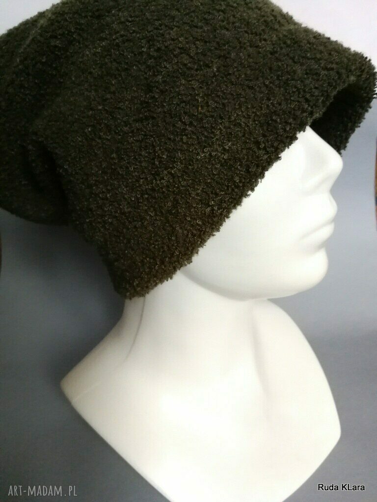 Ciepła czapka damska w kolorze zgniła zieleń (59-60 cm) - na podszewce