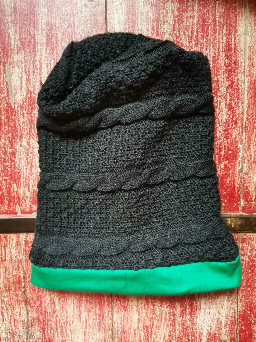 Ciepła czapka damska wełniana z podszewką - szara etno-folk, obwód 56-58 cm