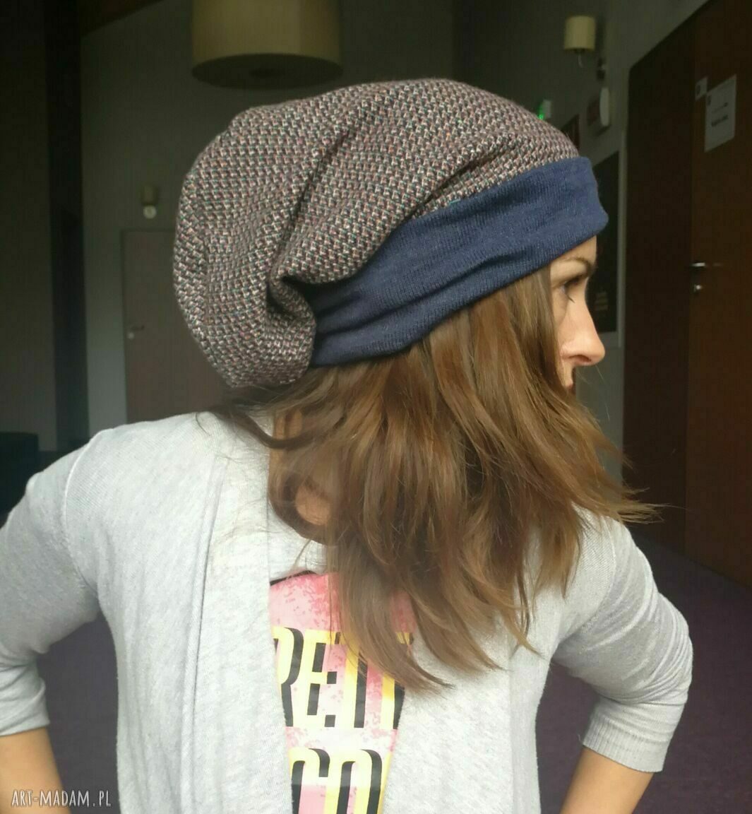 Kolorowa ciepła czapka wełniana boho etno na podszewce - unisex