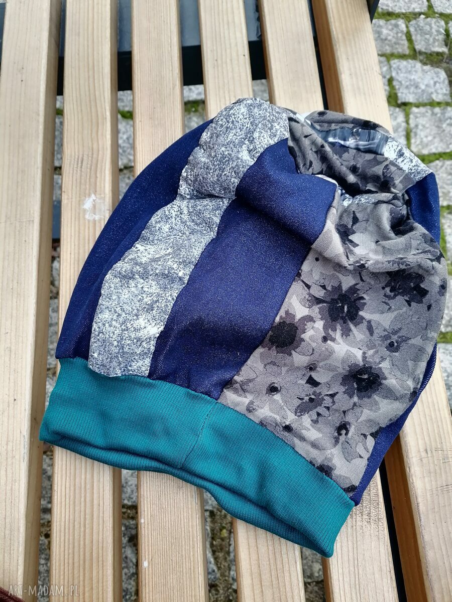 Czapka patchworkowa Folk Boho Frida - motyw roweru