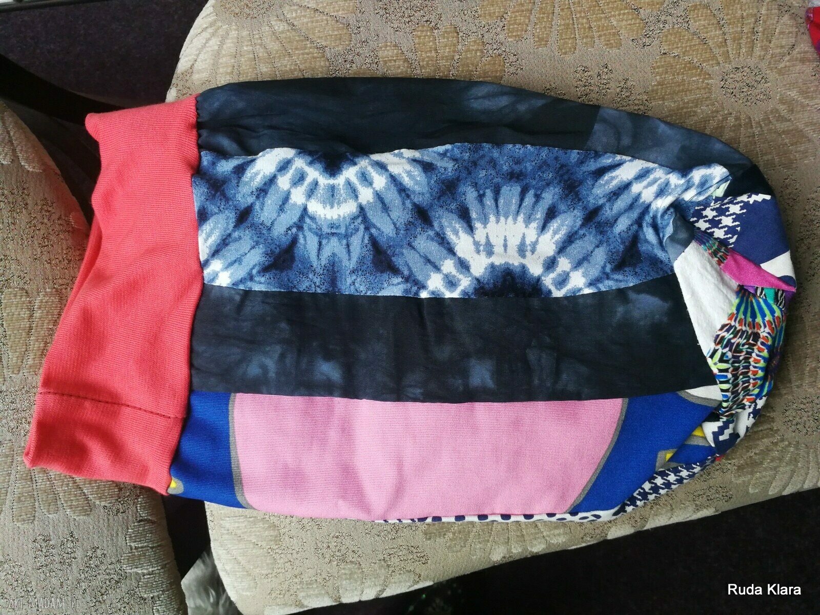 Duża czapka turbanowa etno boho patchwork - Ruda Klara, rozmiar 56-57 (na podszewce)