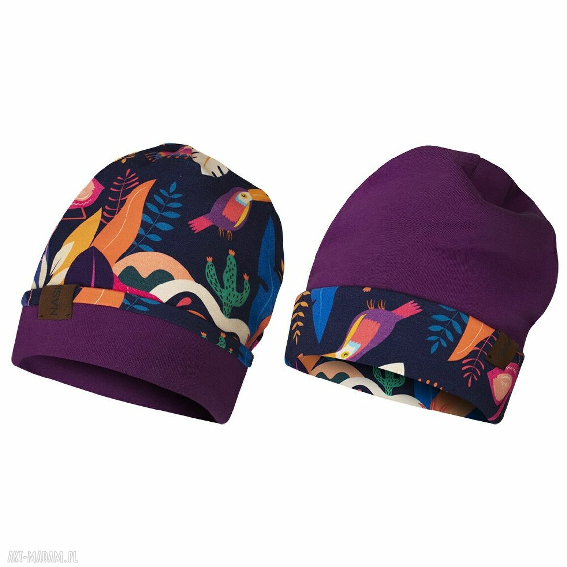 Czapka dwustronna ciepła dresowa printem zimę kolorowa wykonana