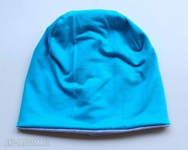 Czapka dwustronna beanie dresowa turkus-szary oversize