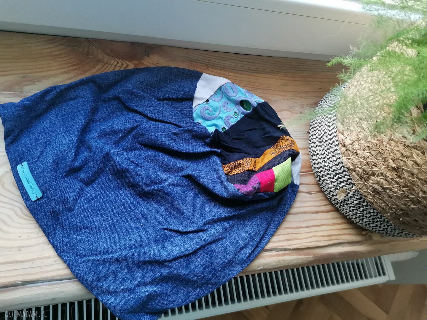 Czapka dzianinowa damska etno boho z frędzlami - na podszewce, rozmiar uniwersalny
