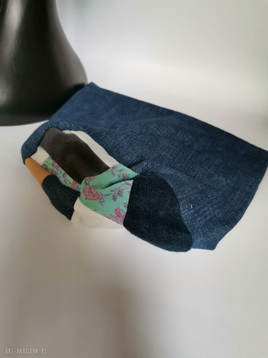 Czapka dzianinowa na podszewce - boho folk, rozmiar uniwersalny