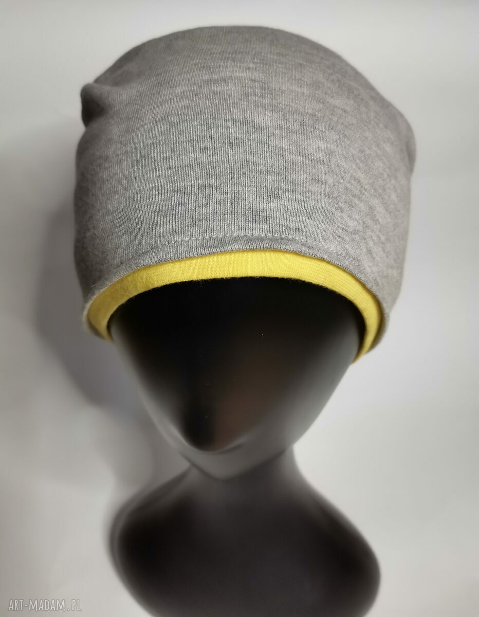 Czapka dzianinowa szaro-żółta damska one size na podszewce