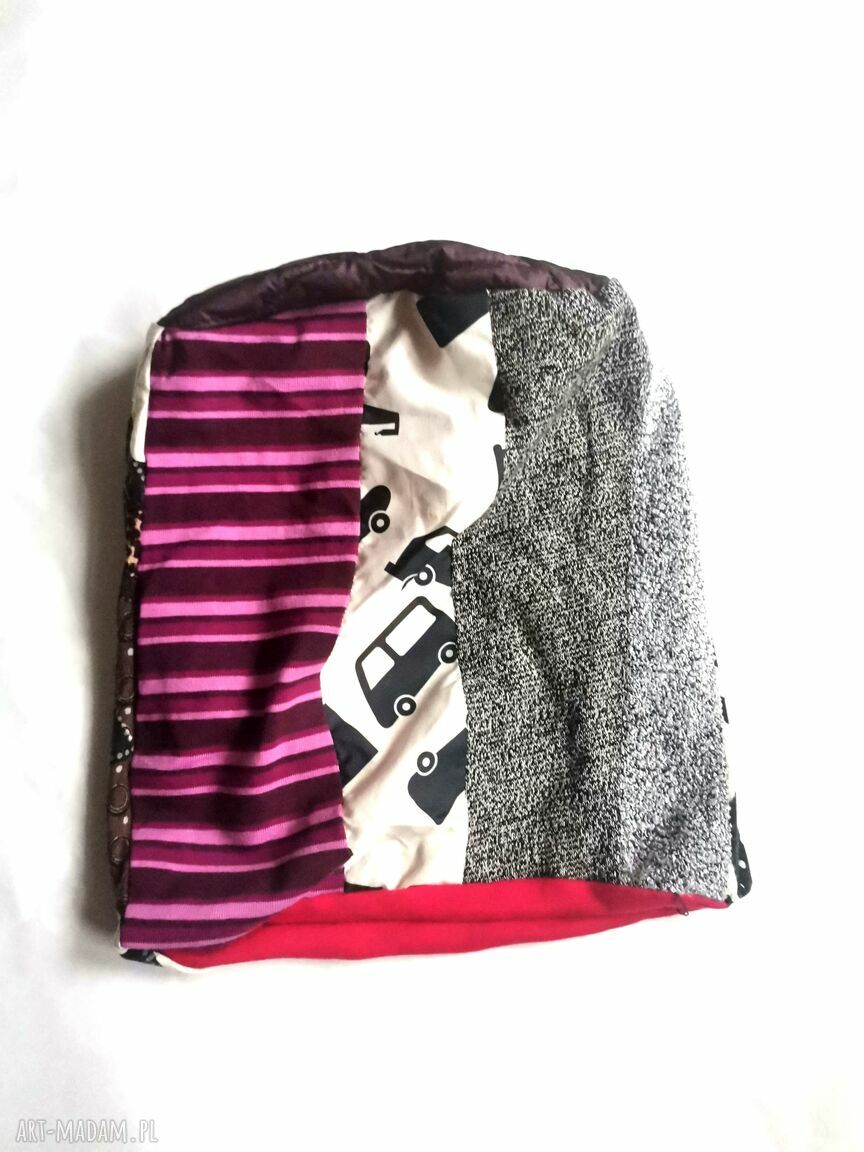 Czapka dzianinowa na podszewce, rozmiar uniwersalny - folk boho patchwork